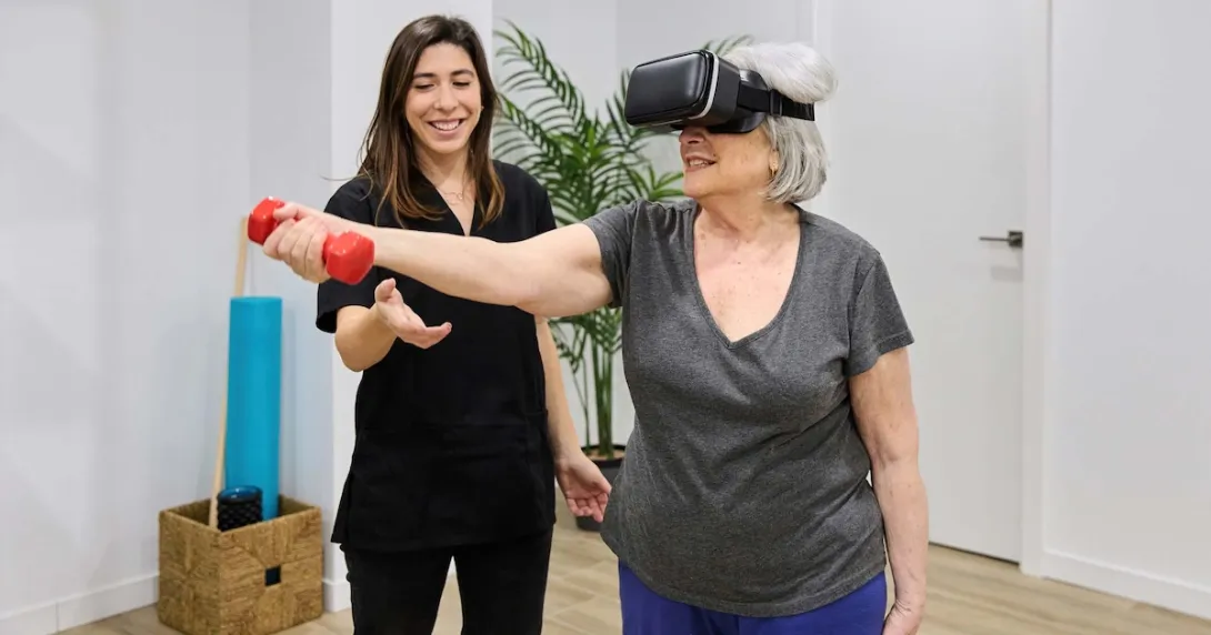VR goggles being used during rehab session VR goggles being used during rehab session