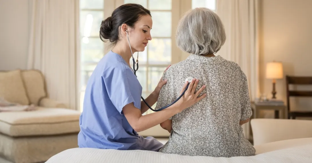 Healthcare professional at home with senior patient Healthcare professional at home with senior patient